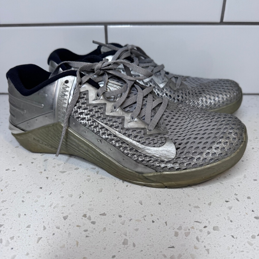 Nike Metcon 6 Premium Metallic Silver Grey Mens Training Shoes‎ DJ0766 Size 7.5